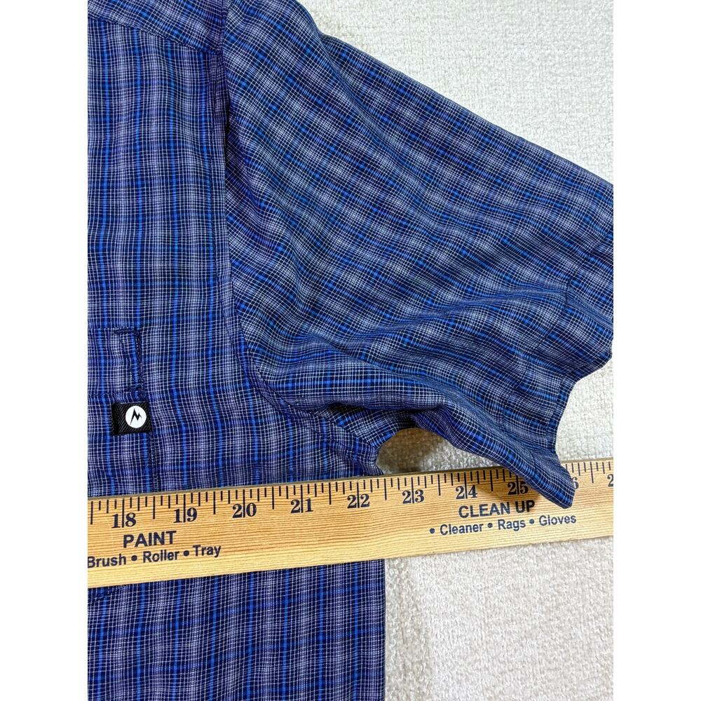 Marmot Men Blue Large Plaid Button Front Outdoor Hiking Travel Casual Shirt - Picture 5 of 8